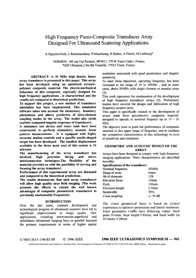 1996 IEEE Ultrasonics Symposium. Proceedings.